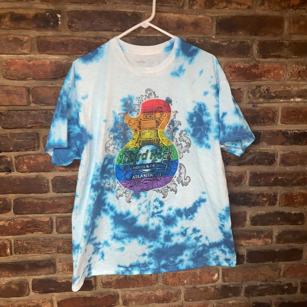Hard Rock Atlantic City Custom Blue Tie Dye Rainbow Graphic T-Shirt Size XL